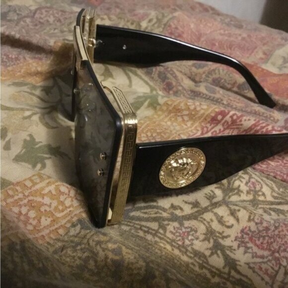 Black Sports Sunglasses Rivet Metal Frame Large Square Gold Frame main image 9